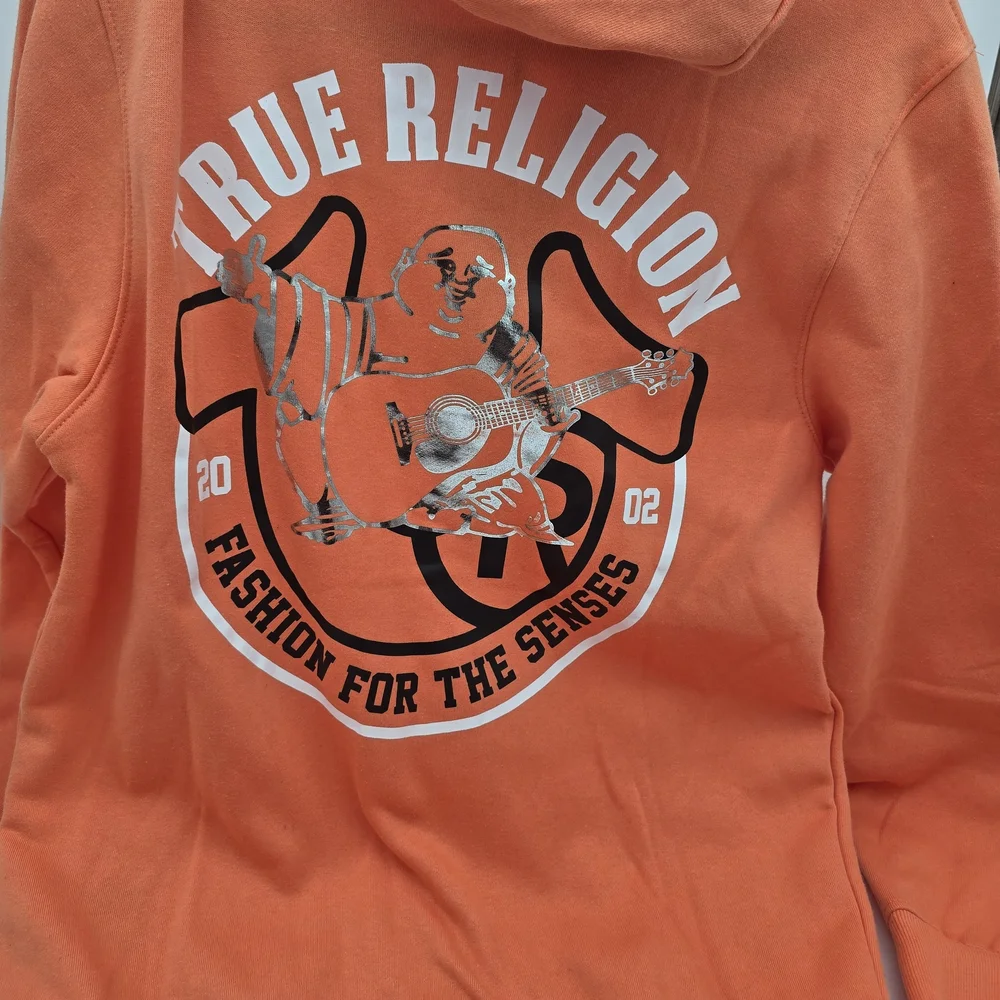True Religion Orange Papaya Dome Graphic Hoodie Size Small NWT